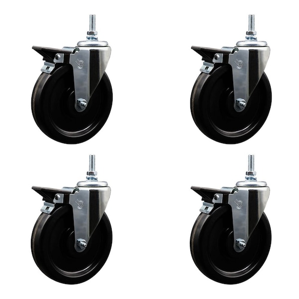 6 Inch Phenolic 38 Inch Threaded Stem Caster Set with Brake